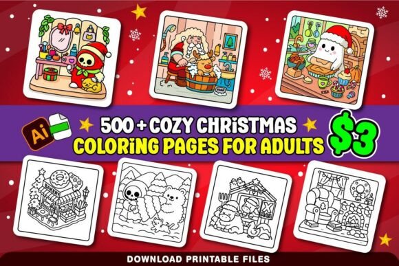Download Cozy Christmas Coloring Pages for Adults Bundle - Pages Collection