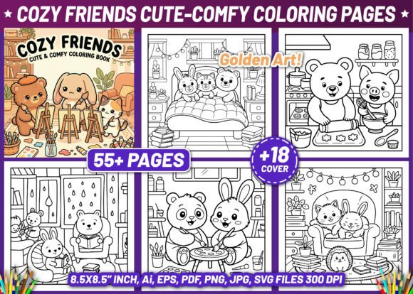 Download Cozy Friends Cute &amp; Comfy Coloring Pages - Pages Collection