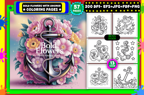 Download Bold Flowers with Anchor Coloring Pages - Pages Collection