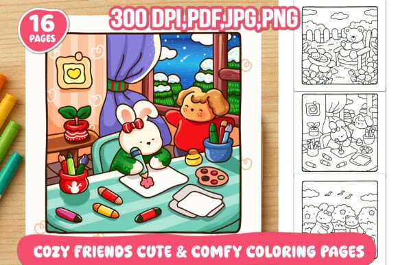 Download Cozy Friends Cute &amp; Comfy Coloring Pages - Pages Collection