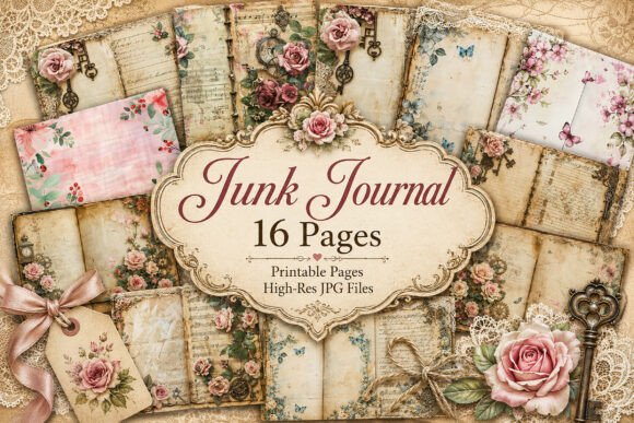 Download Shabby Chic Roses Junk Journal Pages - Pages Collection