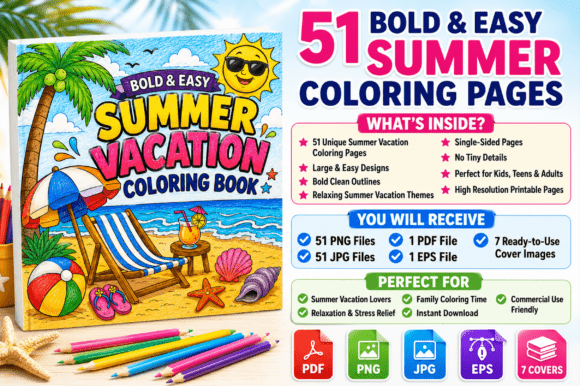 Download Bold &amp; Easy Summer Vacation Color Pages - Pages Collection
