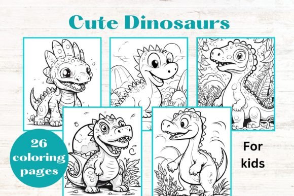 Download CUTE DINOSAURS Kids Coloring Book Pages - Pages Collection