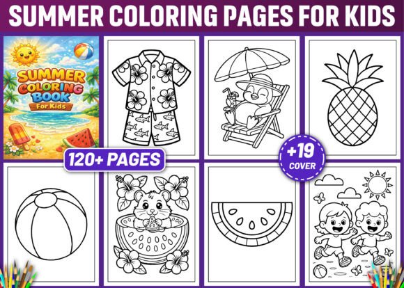 Download 120 SUMMER COLORING PAGES for KIDS-KDP - Pages Collection