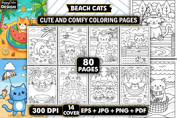 Download Beach Cats Cute and Comfy Coloring Pages - Pages Collection