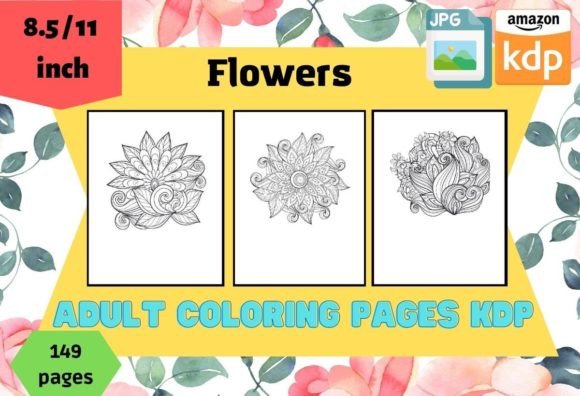 Download Flowers Adult Coloring Pages KDP - Pages Collection